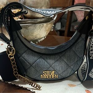 Steve Madden Blue and Gold Quilted Shoulder Bag